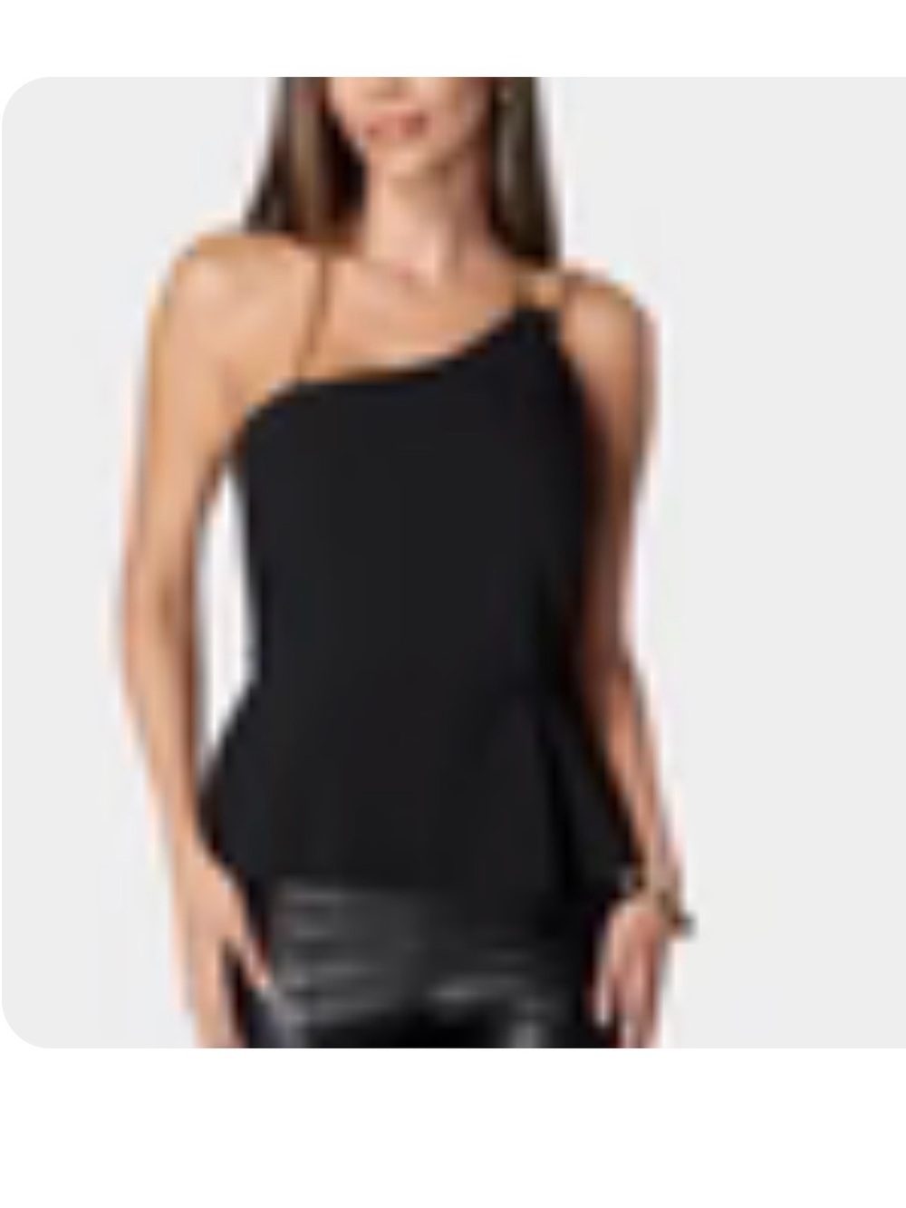 Women's Black One-Shoulder Chain Strap Peplum Top